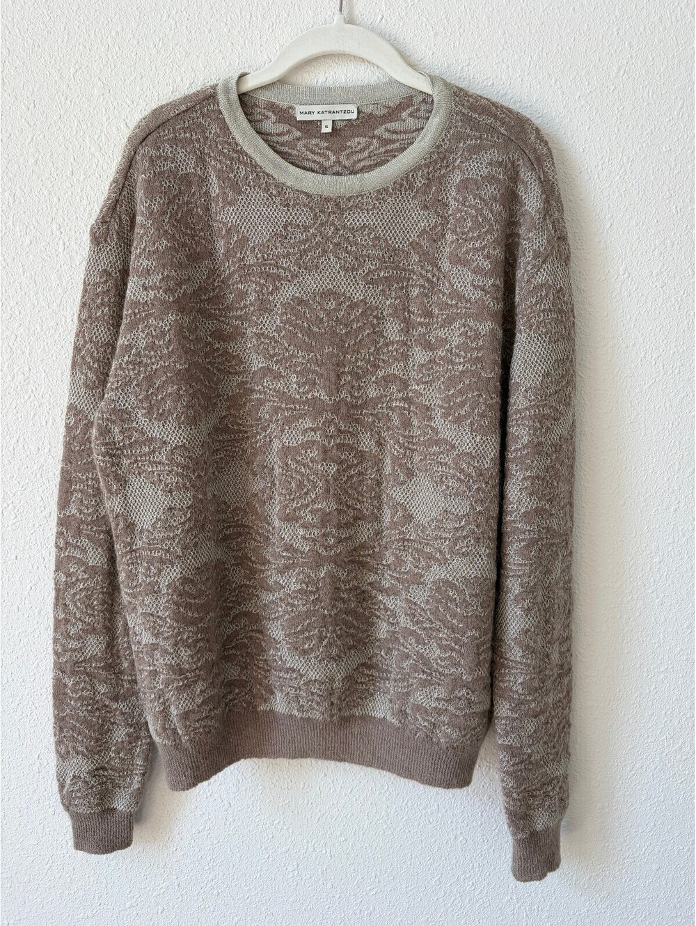 Mary Katrantzou Wool Mohair Metallic Sweater Size Small Luxury Neutral Retro